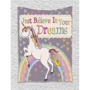 Teen Girls Decor Wall Hanging Tapestry, Unicorn With "Believe In Your Dreams" Inspiring Quotes Illustration, Bedroom Living Room Dorm Accessories, By Ambesonne   